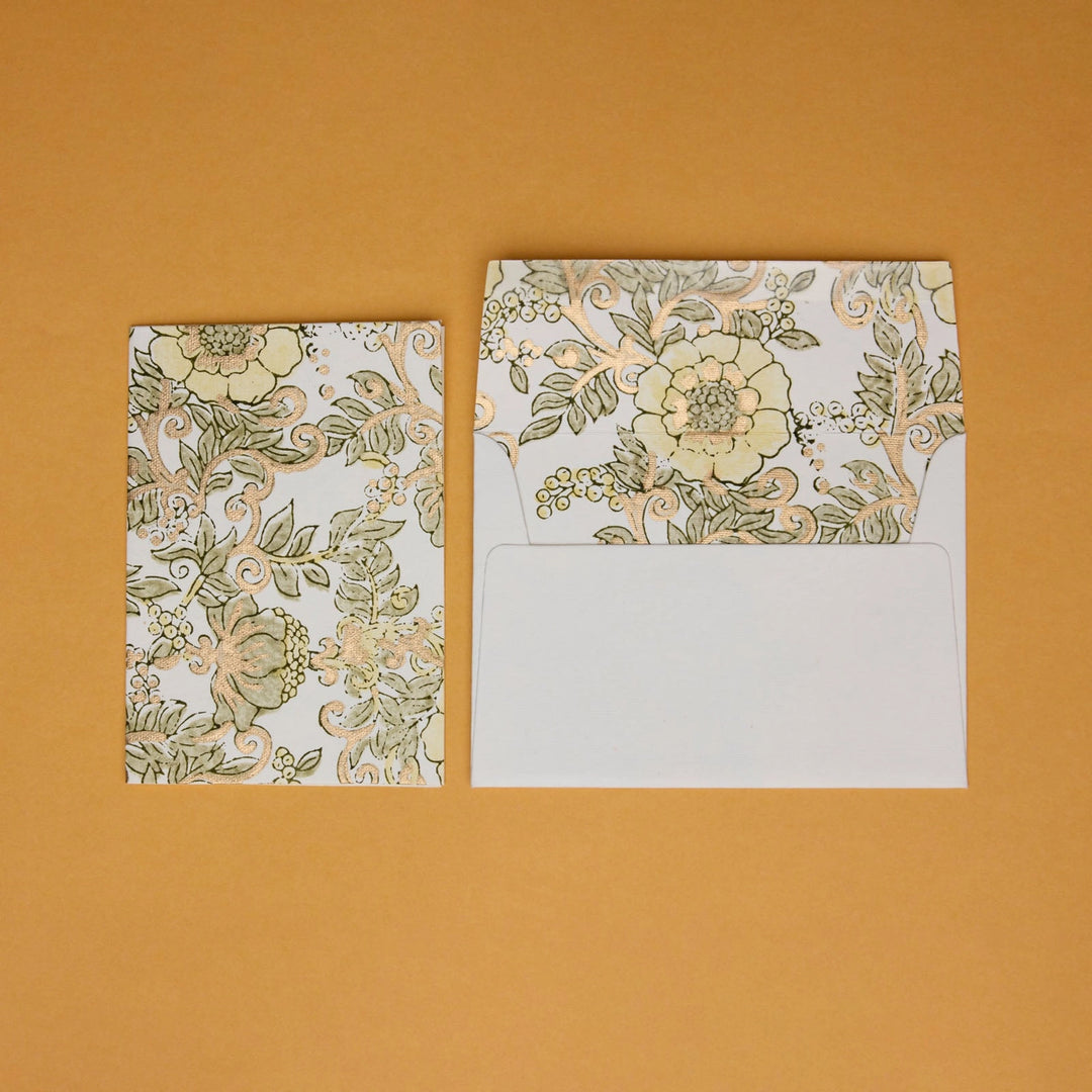 Hand Block Printed Greeting Card - Wild Rose Buttercream