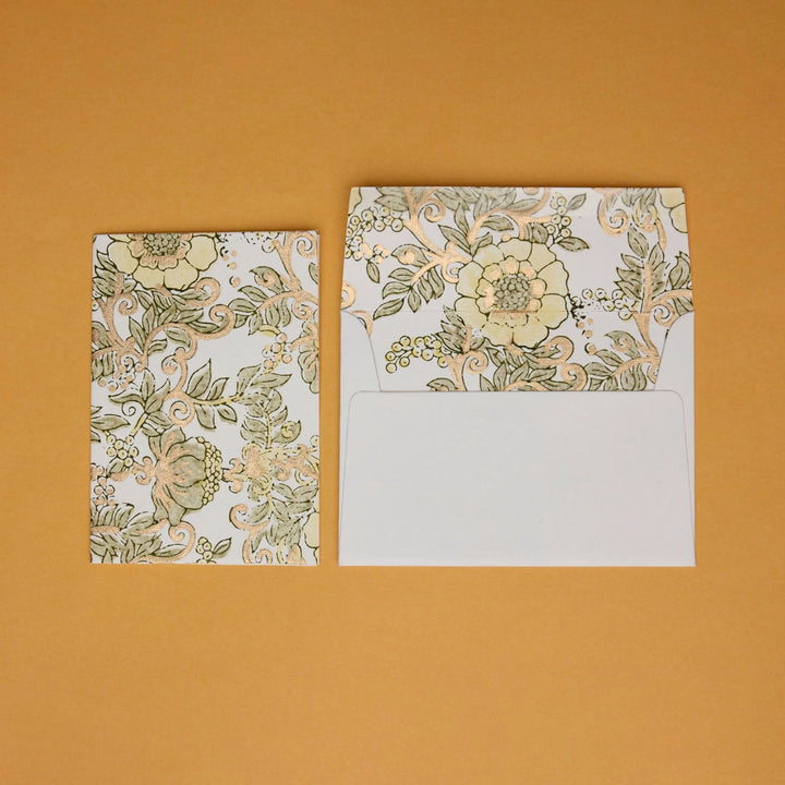 Hand Block Printed Greeting Card - Wild Rose Buttercream