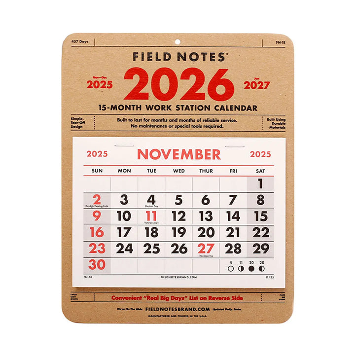 2026 15-Month Work Station Calendar