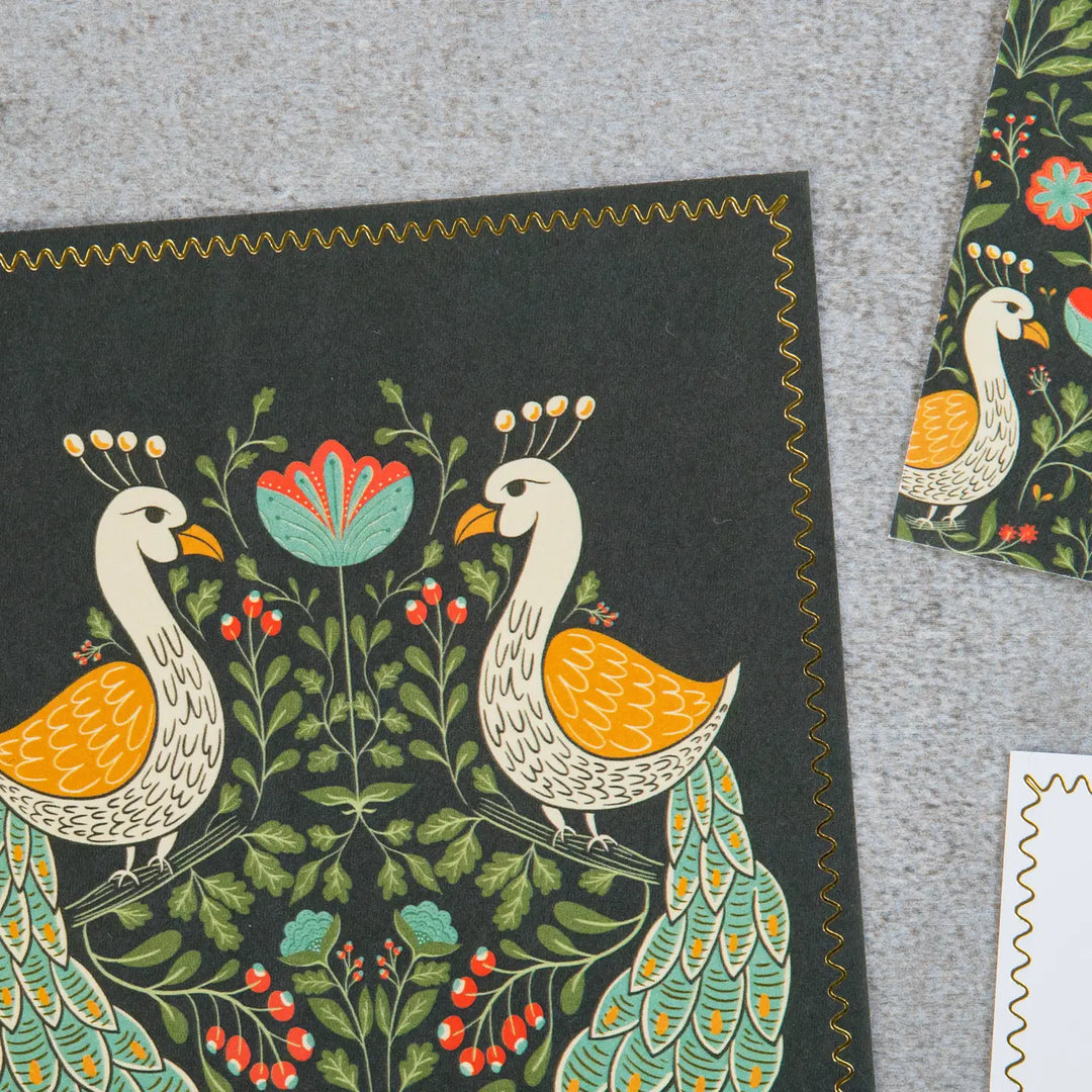 Teal Peacock Floral Luxury Stationery Set – 8 Flat Notecards