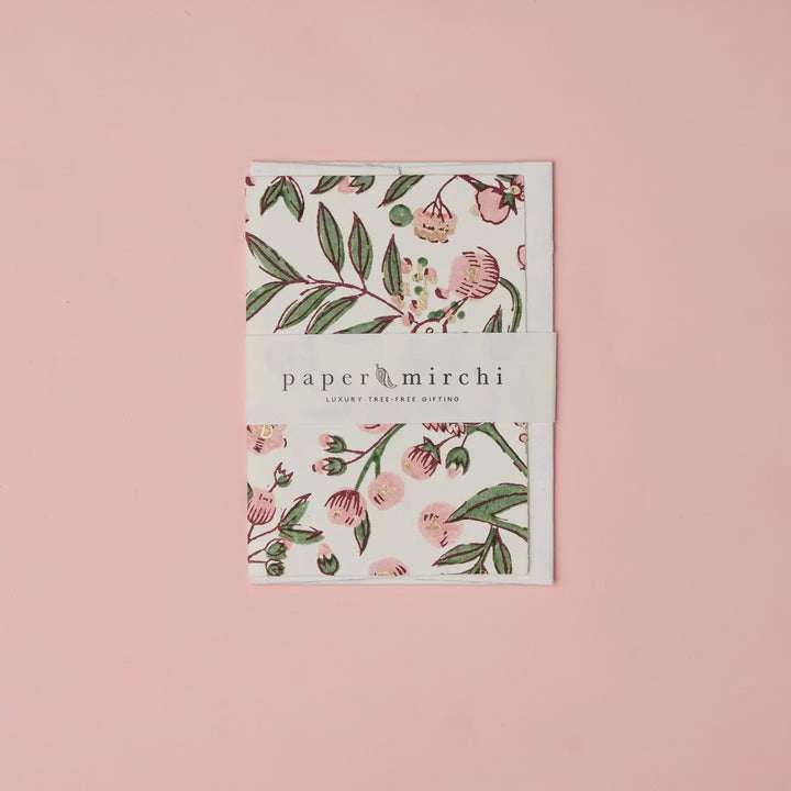 Hand Block Printed Greeting Card - Song Birds Blush