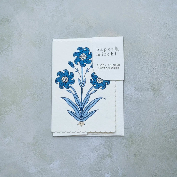 Hand Block Printed Greeting Card - Nargis Sapphire