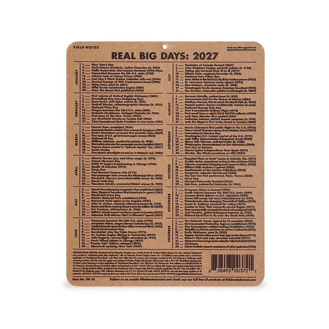 2027 15-Month Work Station Calendar
