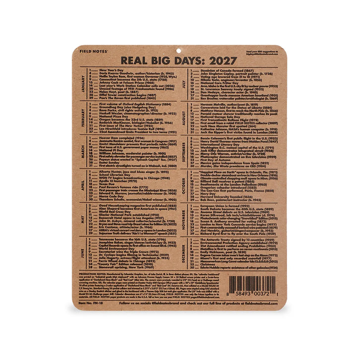 2027 15-Month Work Station Calendar