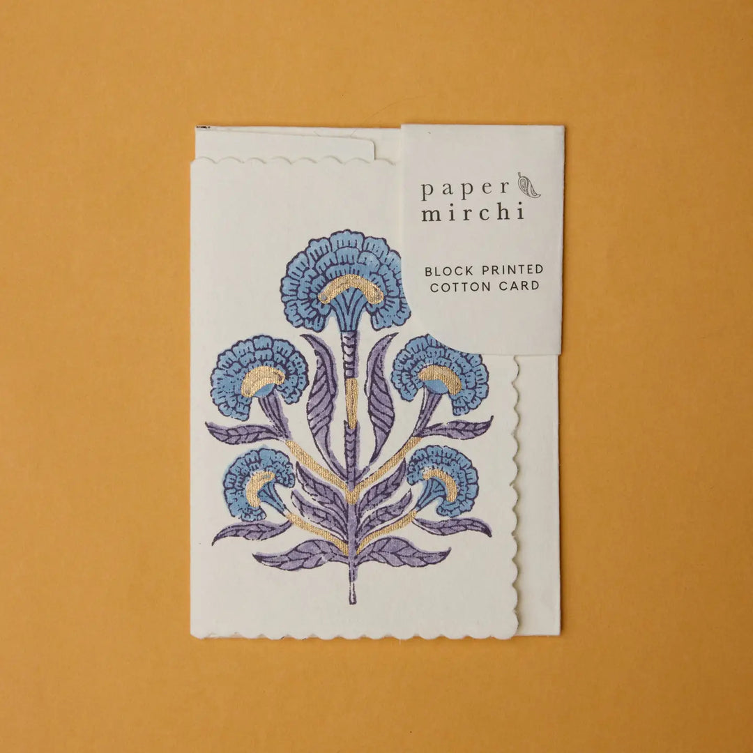 Hand Block Printed Greeting Card - Poppy Lavender