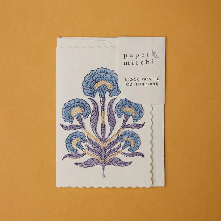Hand Block Printed Greeting Card - Poppy Lavender