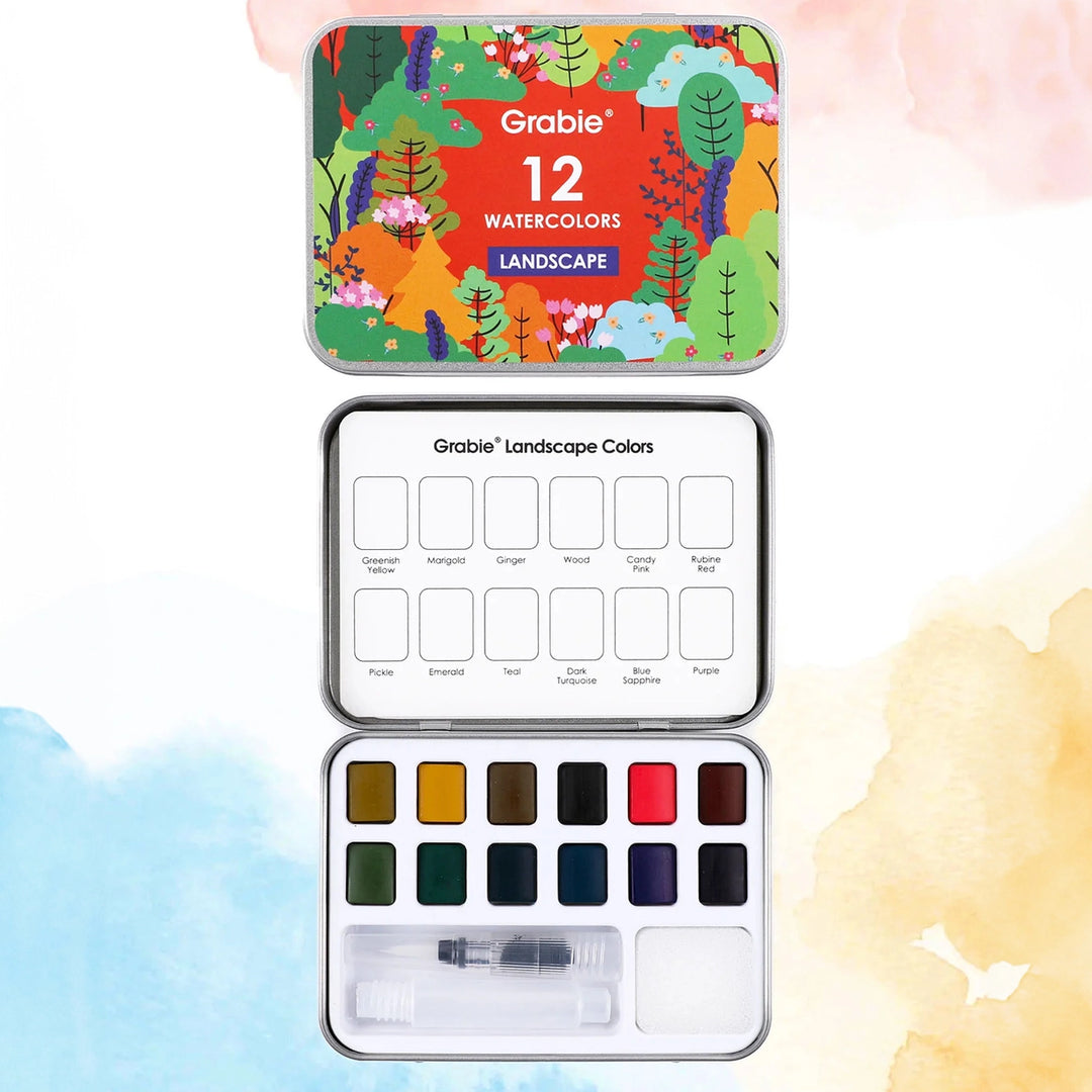 Watercolor Pocket Set of 12 Colors with Brush - Landscape Colors