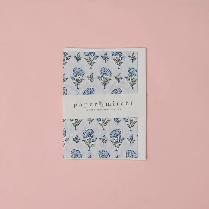 Hand Block Printed Greeting Card - Ditsy Floral Blue Stone