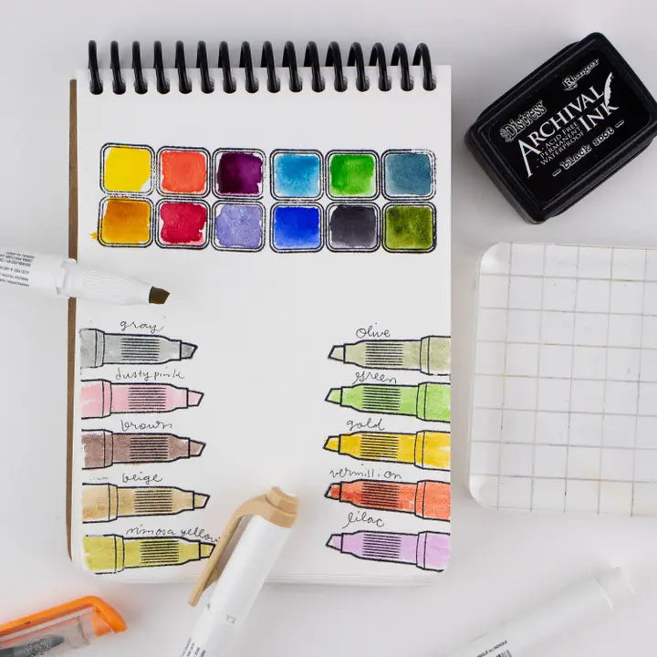 Art Supply Bin - Pens, Brushes, Markers, Paint- 3"x4" Clear Stamp Set (8 Stamp Designs)