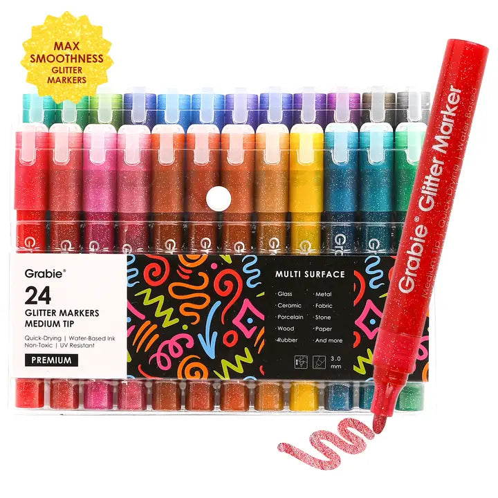 Medium Tip Iridescent Glitter Acrylic Paint Marker Set of 24