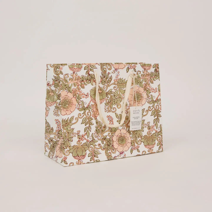 Hand Block Printed Gift Bags - Wild Roses Terracotta