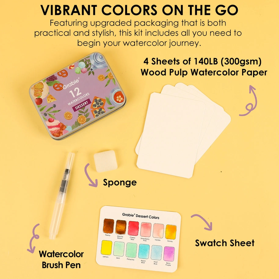 Watercolor Pocket Set of 12 Colors with Brush - Dessert Colors