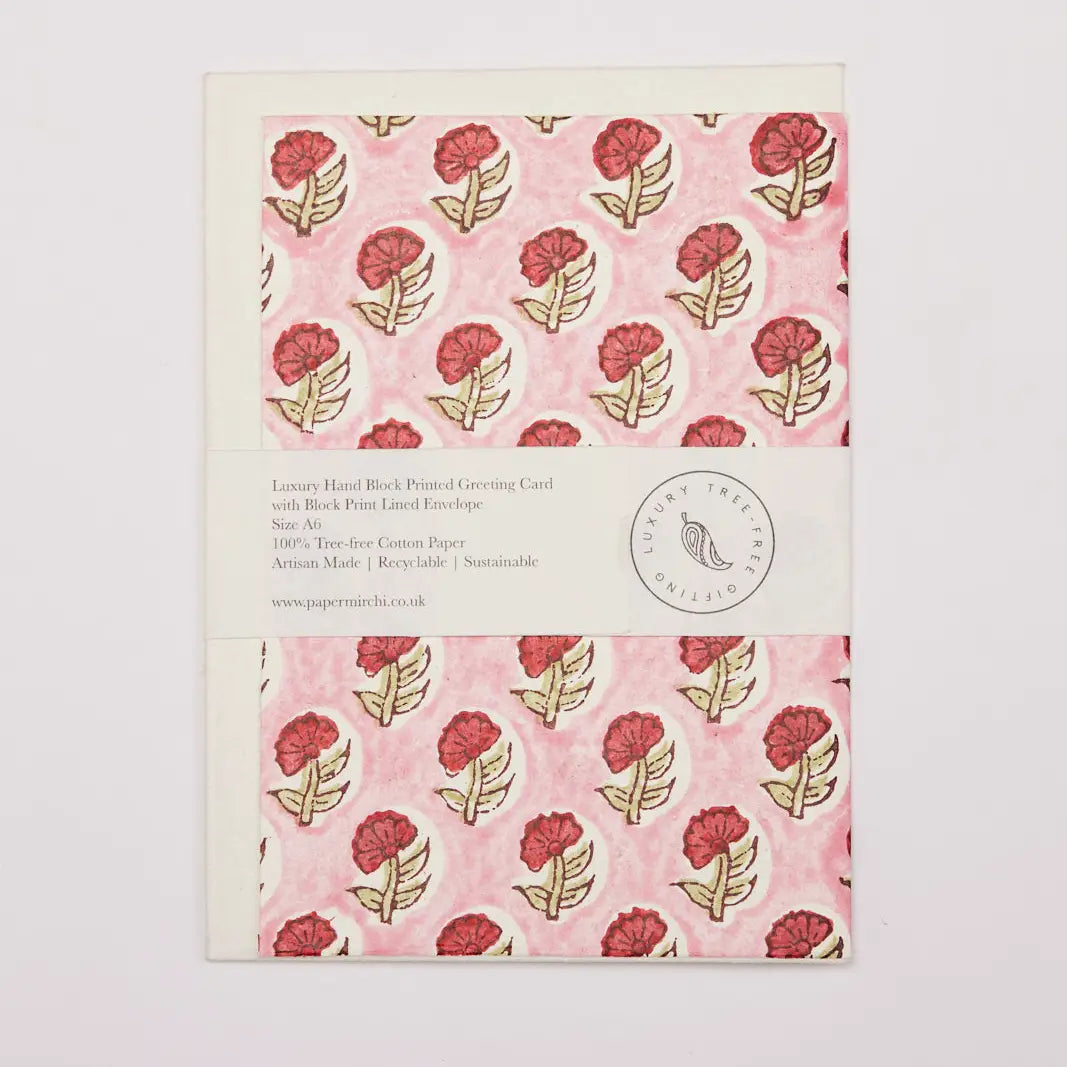 Hand Block Printed Greeting Card - Daisy Festive Mix