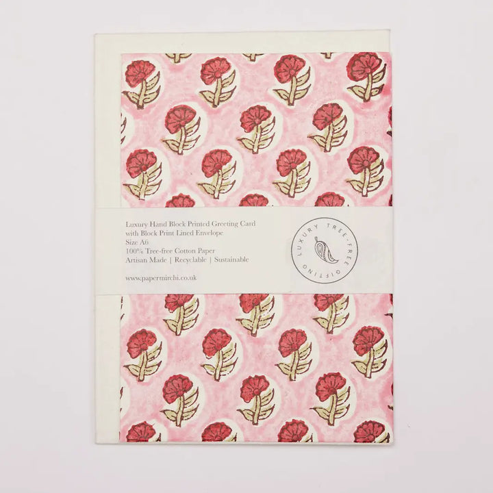 Hand Block Printed Greeting Card - Daisy Festive Mix
