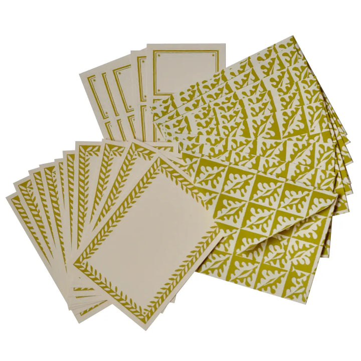 Set of Notecards and Envelopes Oak Leaves Sap Green