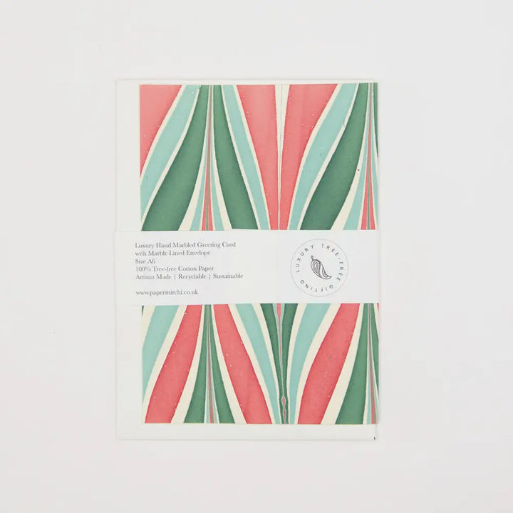 Hand Marbled Greeting Card - Candy Stripes Festive Mix