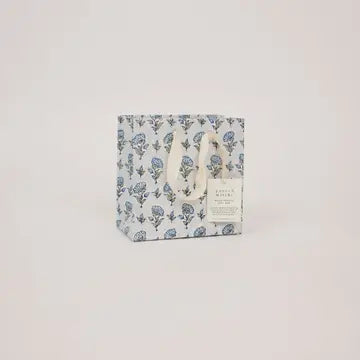 Hand Block Printed Gift Bags - Ditsy Floral Blue Stone