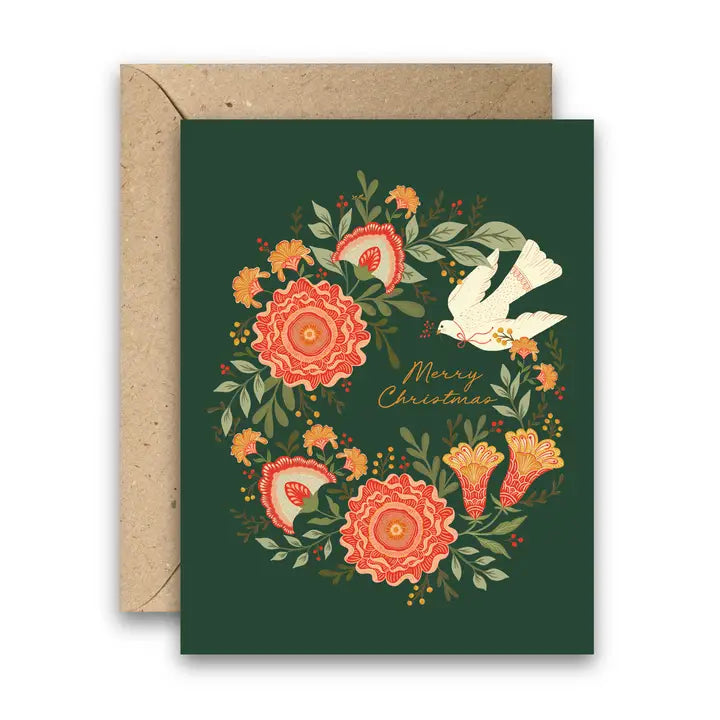 Green Vines Holiday Wreath Christmas Card