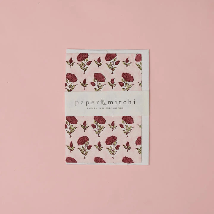 Hand Block Printed Greeting Card - Ditsy Floral Scarlet