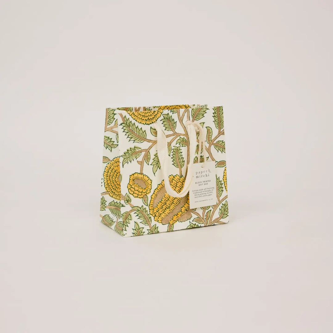 Hand Block Printed Gift Bags - Marigold Glitz Sunshine