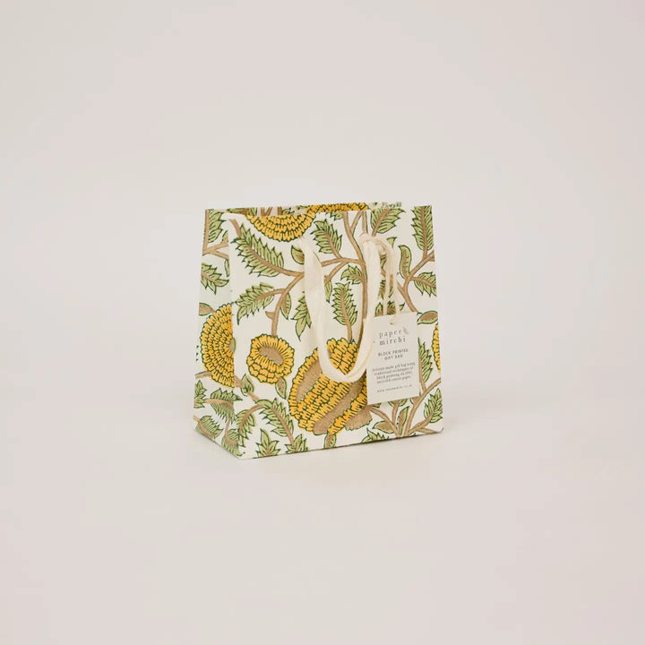 Hand Block Printed Gift Bags - Marigold Glitz Sunshine
