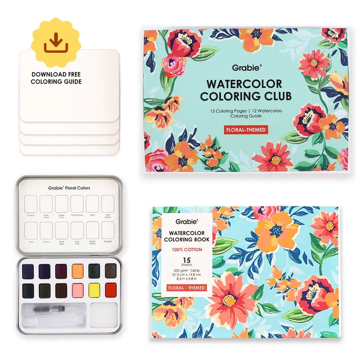 Watercolor Coloring Club Box - Floral-Themed