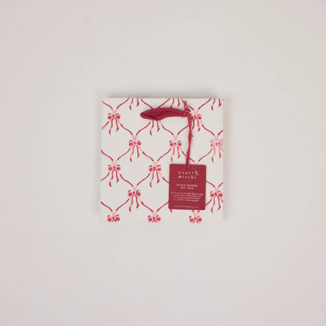 Hand Block Printed Gift Bags - Bows Christmas Pudding