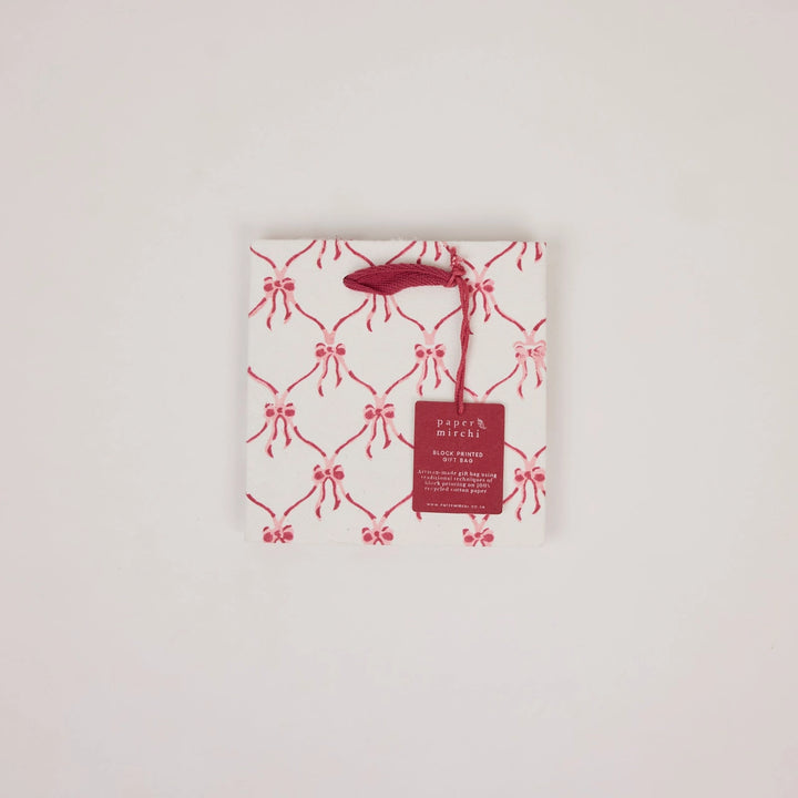 Hand Block Printed Gift Bags - Bows Christmas Pudding