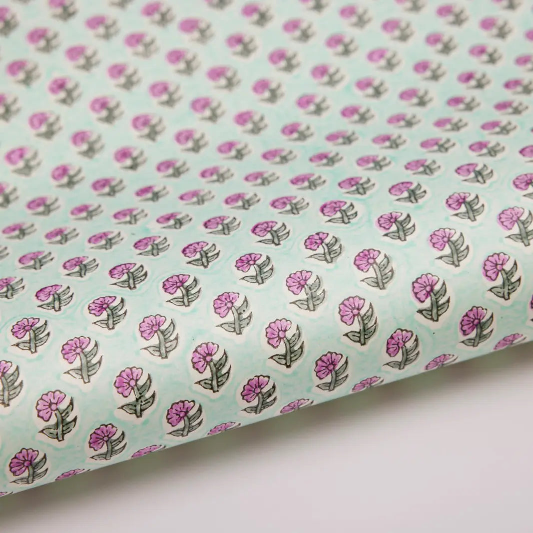 Hand Block Printed Gift Wrap Sheets - Daisy Teal (Roll)