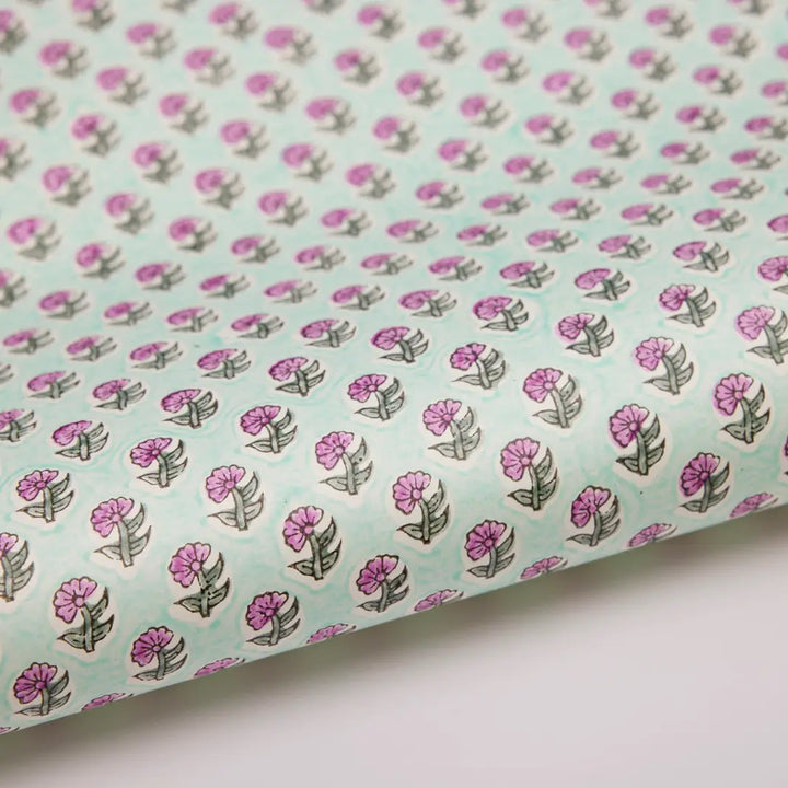 Hand Block Printed Gift Wrap Sheets - Daisy Teal (Roll)