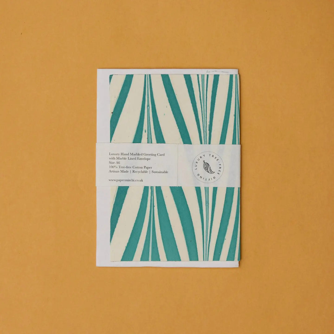 Hand Marbled Greeting Card - Candy Stripes Turquoise