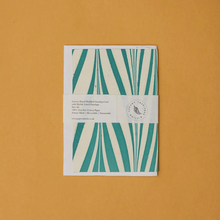 Hand Marbled Greeting Card - Candy Stripes Turquoise