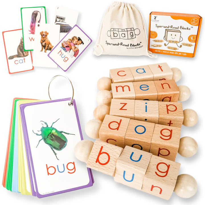 Spin-and-Read Montessori Phonetic Reading Blocks and CVC Cards