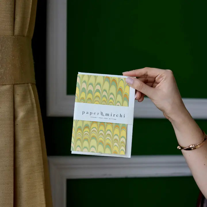 Hand Marbled Greeting Card - Scallops Daffodil