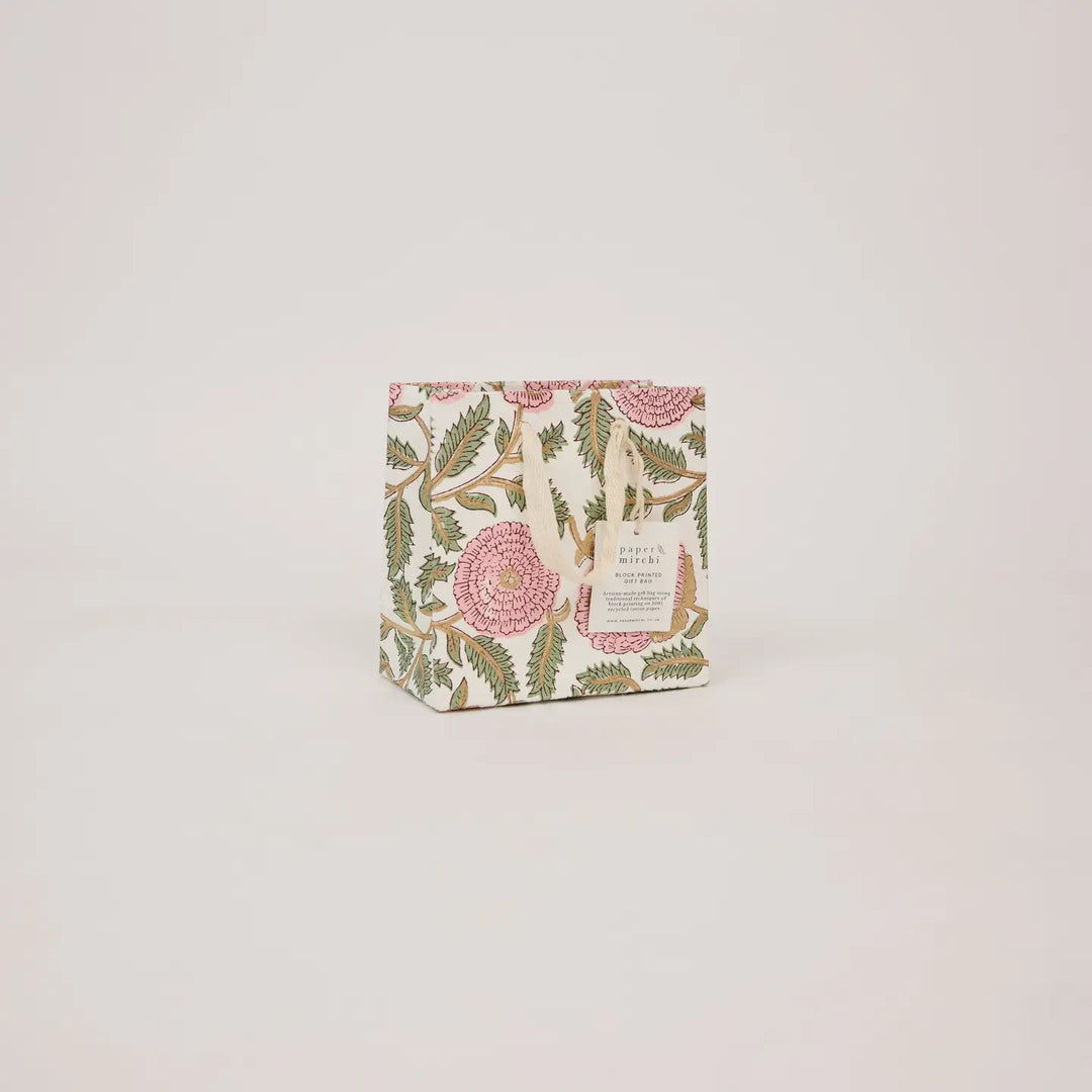 Hand Block Printed Gift Bags - Marigold Glitz Blush