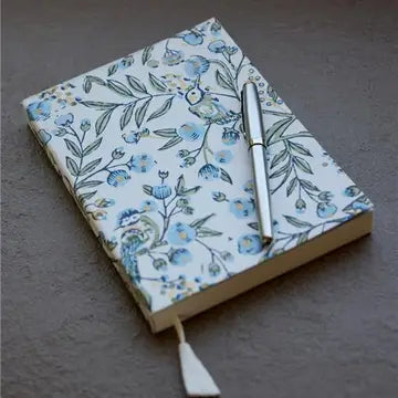 Block Printed Ruled Notebook (A5) - Song Birds Blue Stone