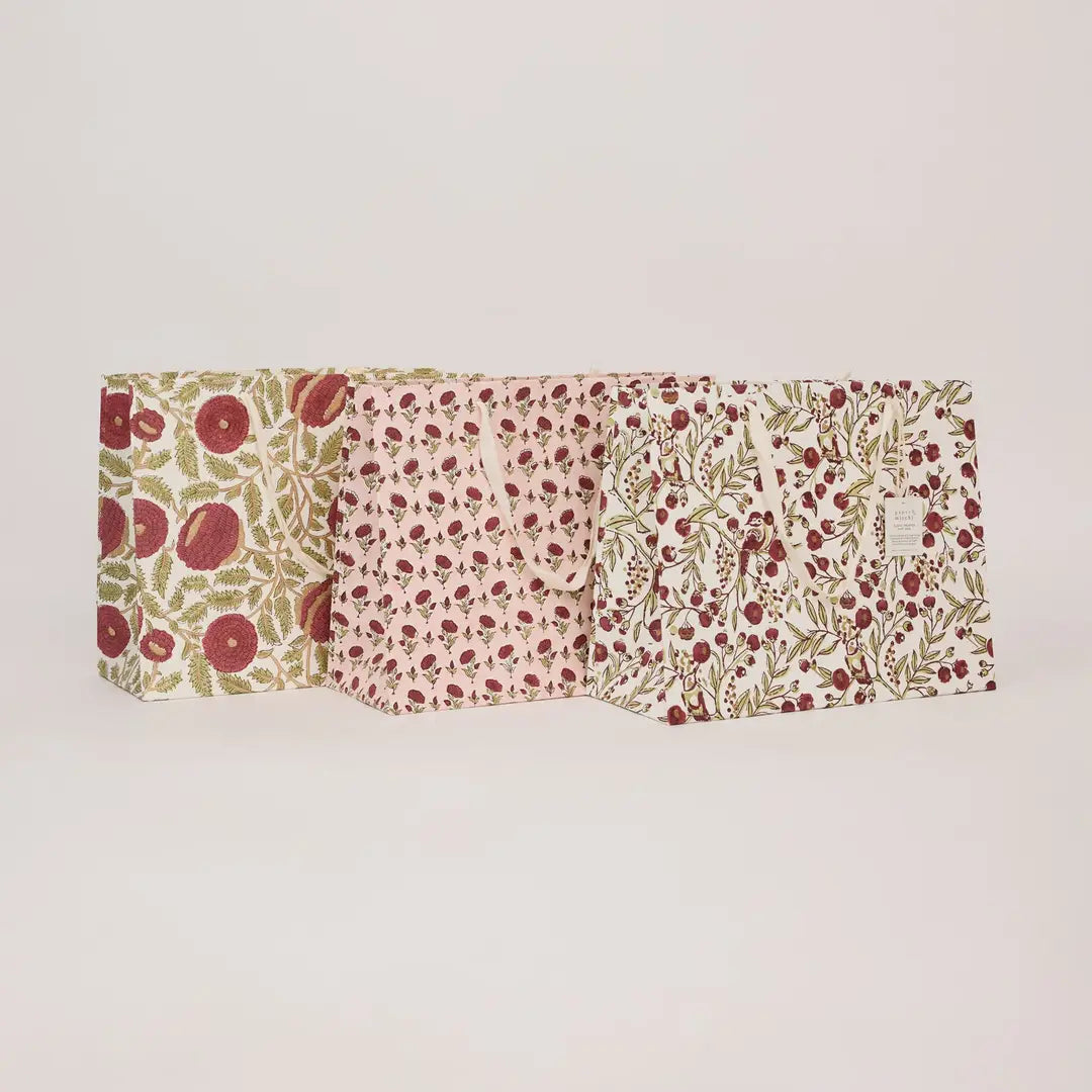 Hand Block Printed Gift Bags - Ditsy Floral Scarlet