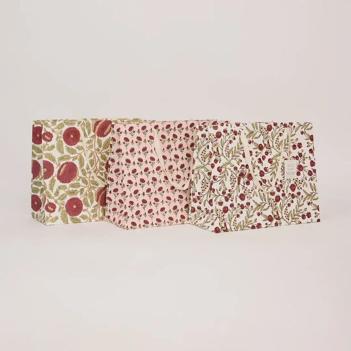 Hand Block Printed Gift Bags - Songbird Scarlet