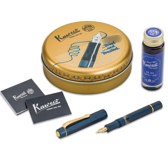 Kaweco AL Sport Piston Fill Fountain Pen Starter Set - Navy/Gold