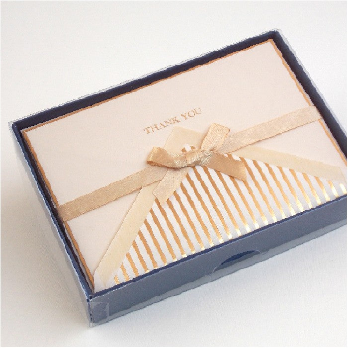 Rossi Folded Thank You Cards and Lined Envelopes - Gold Pinstriped