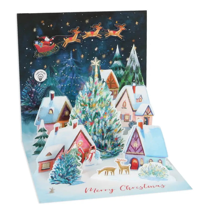Light-up Nighttime Glowing Village Christmas Pop-up Card