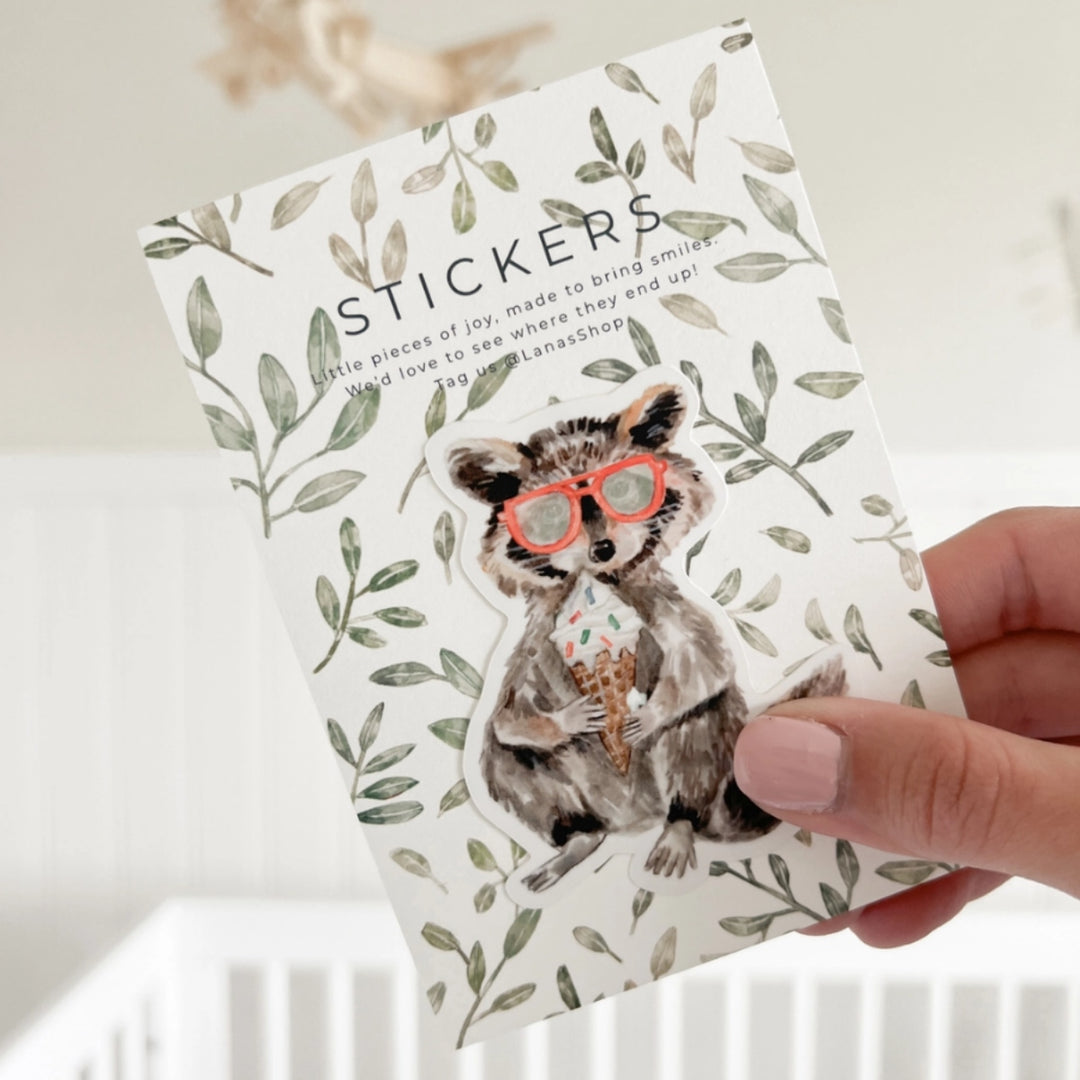 Raccoon with Ice Cream Sticker