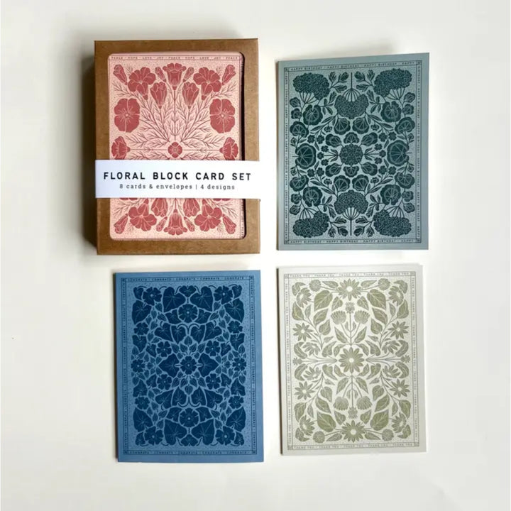 Floral Block Print Card Set (Set of 8)