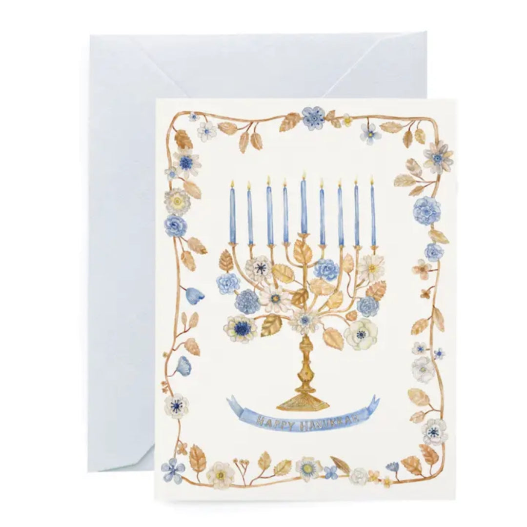 Flower Menorah Hanukkah Card