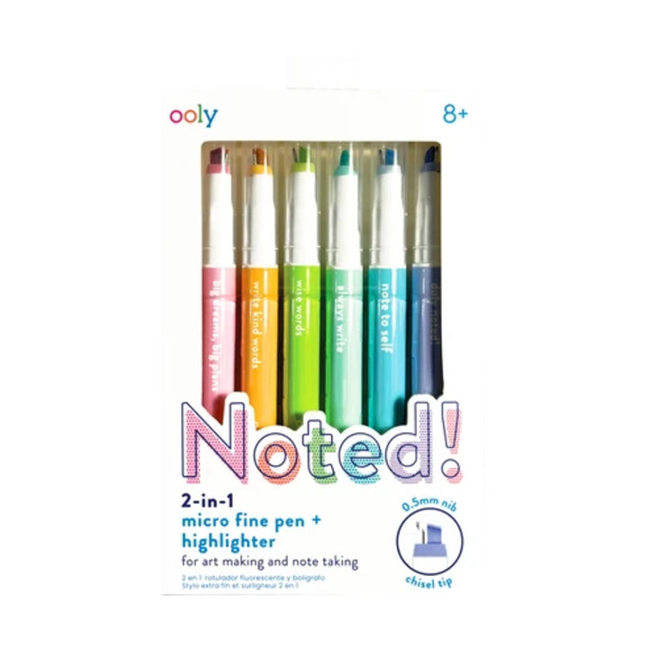 Noted!: 2-in-1 Micro Fine Tip Pen + Highlighter (Set of 6)