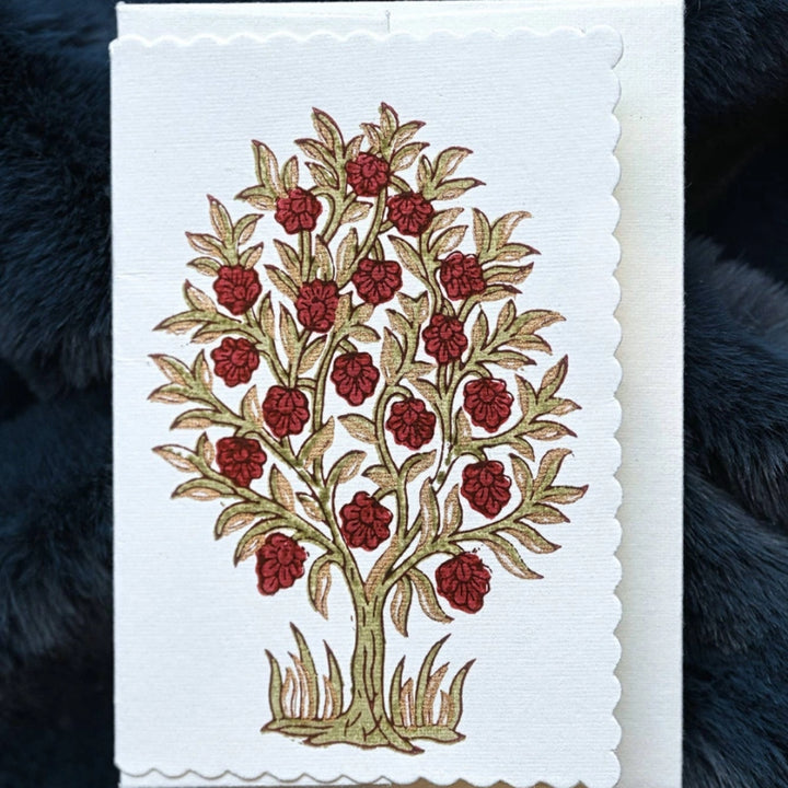Hand Block Printed Greeting Card - Mogra Scarlet