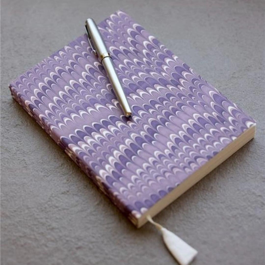 Hand Marbled Blank Notebook (A5) - Mini Scallops Lavender
