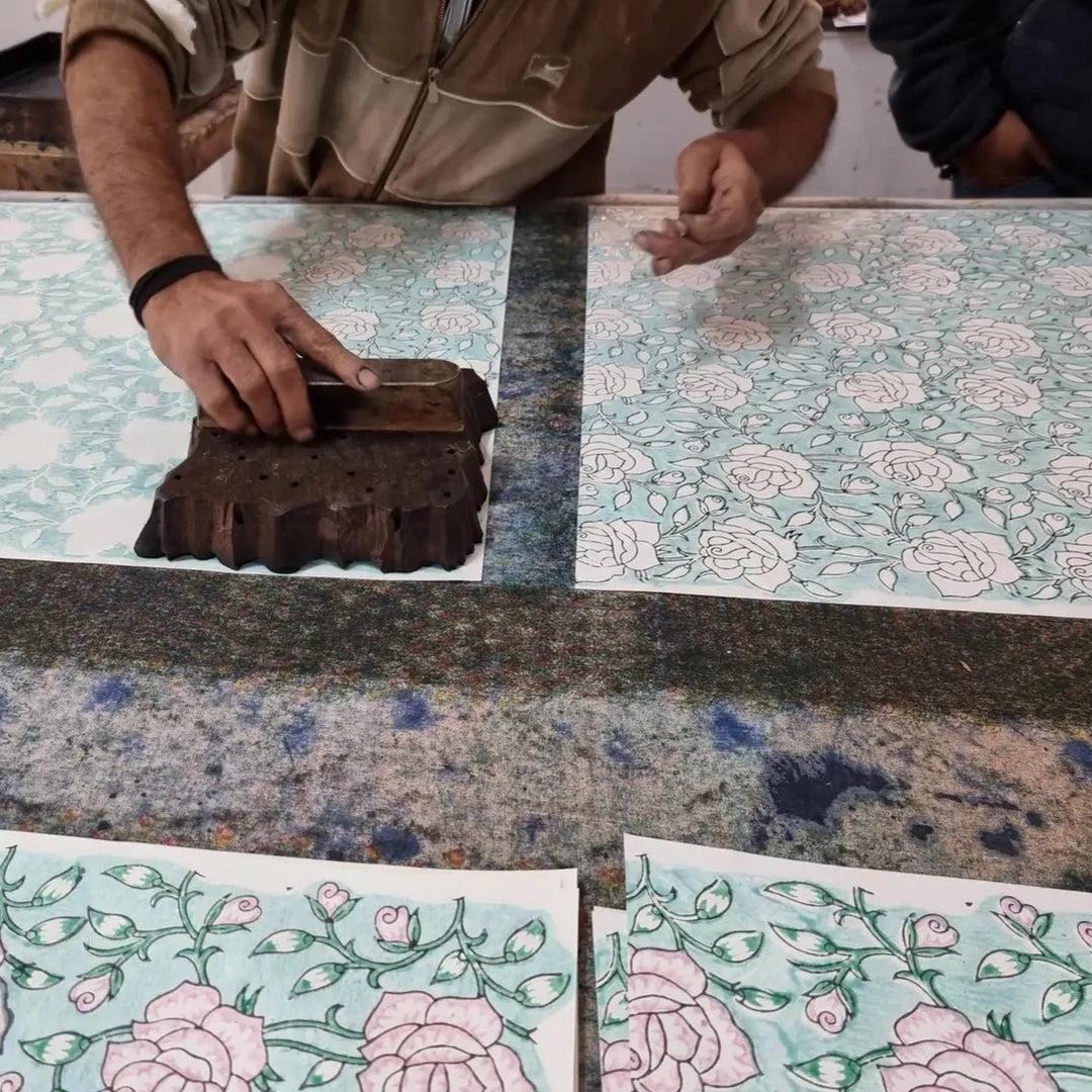 Hand Block Printed Gift Wrap Sheets - Jaipur Rose Papaya (Roll)