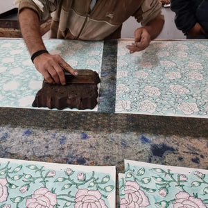 Hand Block Printed Gift Wrap Sheets - Jaipur Rose Blush (Roll)