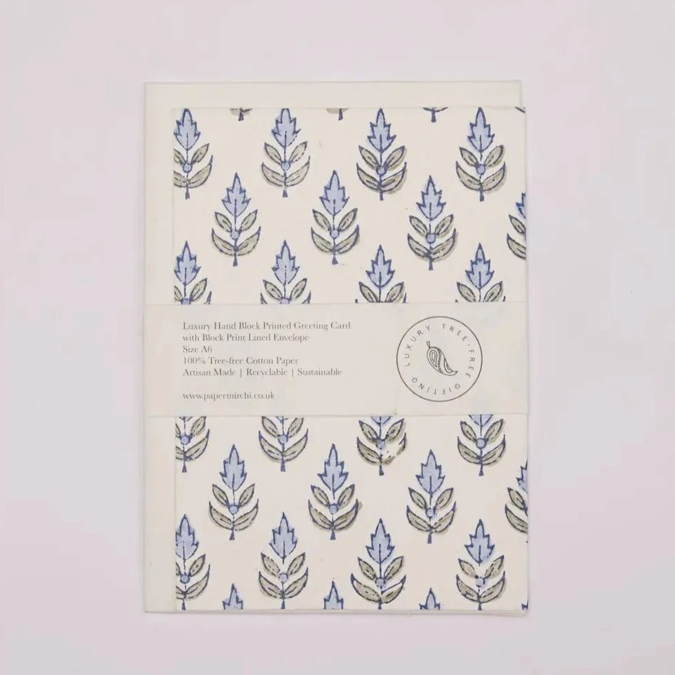 Hand Block Printed Greeting Card - Buti Blue Stone